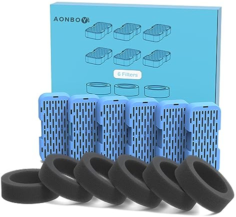 AONBOY Cat Water Fountain Filters, 6 Filters + 6 Cat Fountain Sponge