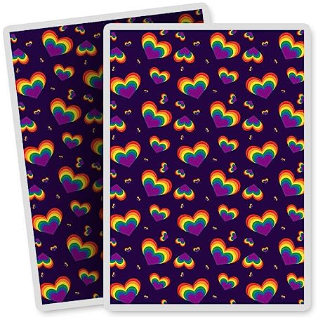 Vinyl Rectangle Vertical (Portrait) Stickers (Set of 2) 10cm - Cute Rainbow Hearts Pattern Purple for Laptops, Tablets, Luggage, Scrap Booking, Fridges #52777