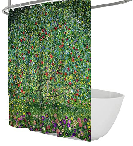 SHUODAOCO Obstbäume Duschvorhang Liner Garten Blumenlandschaft Polyester Stoff Badezimmer Dekor Sets mit Haken Der Apfelbaum von Gustav Klimt 200Bx180Lcm