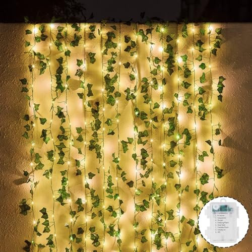 LED Lichterkette Efeu Künstlich, 10M Fake Efeu Girlande mit 100LED Batterie, Wasserdicht Efeu Lichterkette Dekoration für Garten, Balkon, Hochzeit, Party, Zimmer Deko Aesthetic
