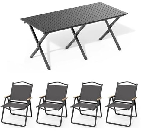 Klappbarer Campingtisch und Stühle-Set, tragbarer Faltbarer Picknicktisch aus Aluminium mit Stühlen, für den Einsatz im Innen- und Außenbereich für Grillen, Picknick, Gartenpartys