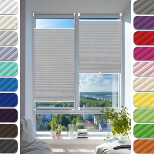Plisseerollo Faltrollo Plissee ohne Bohren 80 x 225 cm, Sonnenschutz Easyfix lichtdurchlässig, Plisseerollo Faltrollo Faltstores, Plisseerollo Rollo Jalousie, für Fenster & Tür, Hellgrau