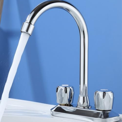Kalt- und Heiß-Drehbare Wasserhähne, Metall-Deck-montierte Waschbeckenarmatur, Doppelgriff-Spültisch-Wasser-Mischbatterie für Badezimmer