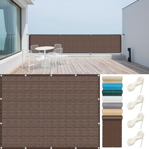 Balkon Sichtschutz Balkonumspannungen 70 x 375 cm Blickdichte Privatsphäre Balkon Sichtschutz Balkonabdeckung mit Ösen Kabelbinder Und Kordel für Garten Balkon Terrasse, Braun