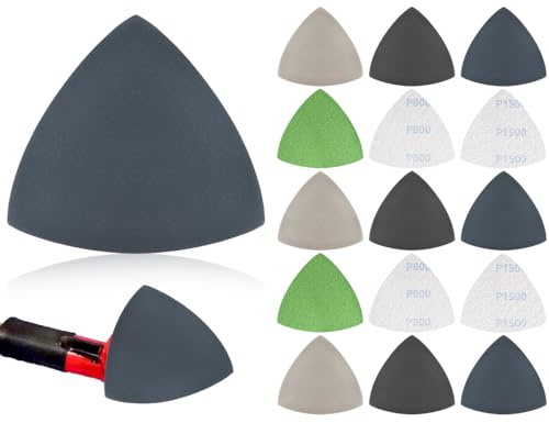 Lhbwhiz Juego de papel de lija de 15 piezas,hoja de lija para lijadora de detalles triangulare,papel de lija para lijadora triangular,almohadillas de lijado triangulares de carburo(800/1500/3000 grit)