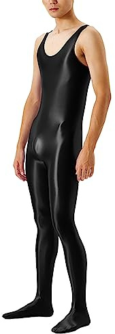 Bauzuoyo Combinaison sexy pour homme - Huile brillante - Une pièce - Sans manches - Active Wrestling - Maillot de corps - Effet mouillé - Sous-vêtements - Combinaison moulante en nylon, Noir , XL