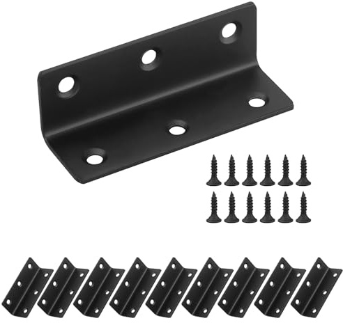 11 Pcs Heavy Duty Black Metal L Brackets for Raised Garden Bed and Furniture - Corner Angle Mounting with Screws, 80x20x20mm