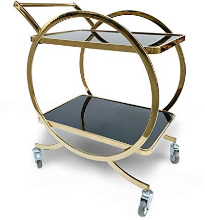 BTZHY Wagen Barwagen, Getränkewagen, Halo, Serviertisch auf Rollen, goldenes Lagerregal, 2 Regale, Art Deco, Möbel, Vintage, Beistelltisch, Teeparty, modern