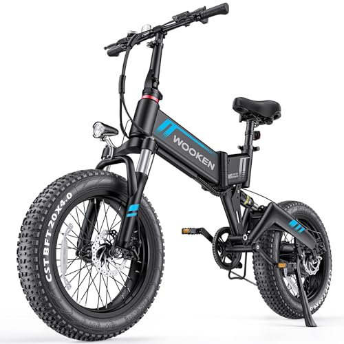 Wooken Folding Electric Bike, 20''X4.0 Fat Tire Electric Bike for Adults,Peak 750W Foldable E Bike with 48V 10Ah Battery,Professional 7 Speed, Full Fuspension, 20MPH Ebike for Mountain Beach Snow