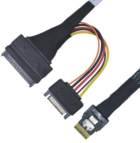 LetLinkSo PCIe 4.0 Slim SAS SFF-8654 4i to U.2 SFF-8639 NVMe SSD Cable Adapter with 15 Pin SATA Power, 1.6ft (50cm)