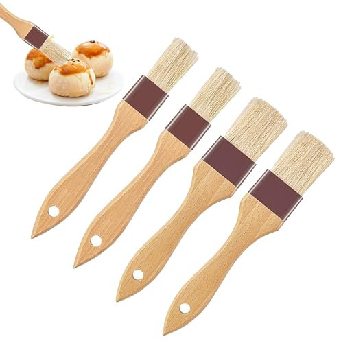 4 Pcs Pastry Brushes, Pastry Brush with Beech Wooden Handle, Cooking Brush for Oil Egg Spread Marinade Sauce, Pastry Brush Oil Brush for Cooking, Grilling, Baking, and Glazing