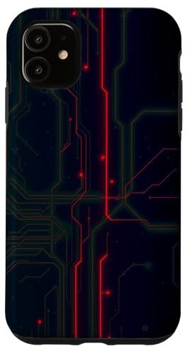 Motif lignes de carte mère avec une superbe couleur rouge Coque pour iPhone 11