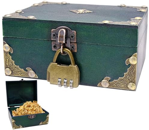 Fahibin Vintage Wooden Treasure Chest, Pirate Treasure Chest, 15cm x 12cm x 7cm, Lockable, Multi-Purpose Decorative Storage Box