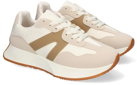 89422 Zapatillas Deportivas Casual para Mujer, Ideales para el Dia a Dia, Detalles Elegantes, Diseno Atractivo y Moderno Que Combina Comodidad y Estilo. Beige Talla 37