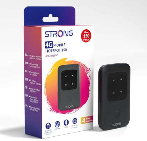STRONG Routeur WiFi 4G avec SIM, Routeur Pocket WiFi Débloqué CAT4 LTE, 150 Mbps en Download, Hotspot WiFi Portable, Connecte Jusqu’à 10 Appareils, Batterie 2100 mAh pour 8 Heures, USB-C (150C)