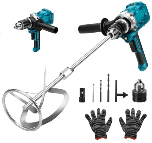 Akku Farbmörtelrührer Kompatibel mit Makita Batterie, 2 IN 1 Brushless Bohrhammer und Farb-Mörtelrührer Betonrührer Mit Rührquirl Durchmesser 10-15cm (2-Gang-Getriebe, max 1350r/min, ohne Akku)