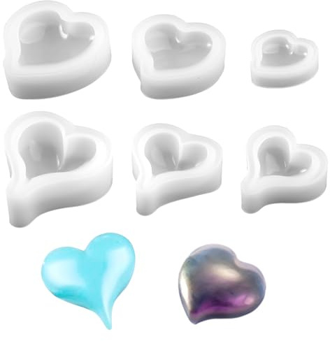 6 Stück Silikonform Herz, DIY Silikon Gießform Herz, 6 Größen 3D Kerzenform, Epoxidharz Herzform, Silikon Herzform für DIY Seife, Schokolade, Pudding, Eiswürfel, Kuchen Dekoration