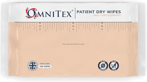 Omnitex XL Lot de 100 lingettes sèches nettoyantes pour patients – Fabriquées au Royaume-Uni | Soin quotidien doux et confortable | Haute absorption, douces et résistantes | Lingettes pour adultes