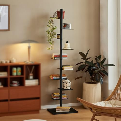 Zdlopteron Metallrücken-Bücherturm Freistehend mit 9 Etagen,Unsichtbares Bücherregal Offenes für Kleine Räume Bodenstehendes Präsentationsregal für das Home-Office,Regale fürs Wohnzimmer(Black)