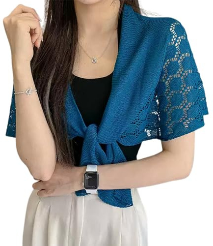 NiceYnn Strickschal, geknotet, Schulter-Poncho, gehäkelt, hohl, Hochzeit, Abendveranstaltung, Geburtstag, elegant, lässig, blau, One size