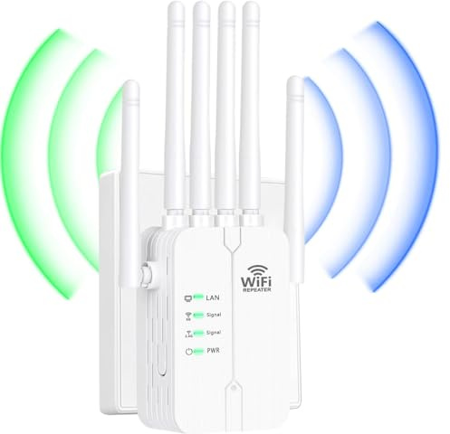 Répéteur WiFi,Amplificateur WiFi,repeteur WiFi Puissant avec 6 Antennes Puissantes,2 Ports LAN,Mode Répéteur & Routeur & AP,repeteur WiFi Exterieur Couverture WiFi de 300 m²,Facile à Installer