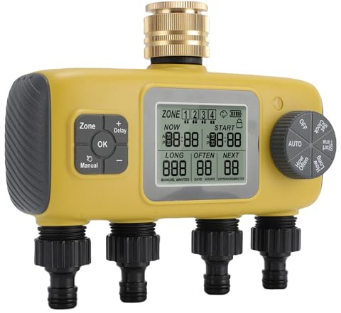 YWBL-WH 4 Zone Sprinkler Timer 3/4 In Brass Inlet Timed Irrigation Controller System IPX5 Water Volume Control Irrigation Timer