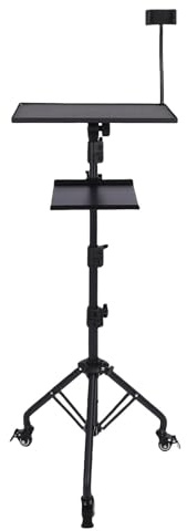 HELEVIA Projector Stand Tripod, Height Angle Adjustable Laptop Floor Stand with Wheels Brake Switch Elastic Belt Anti Skid Pad, for Gaming Consoles, Home Visual Equipment