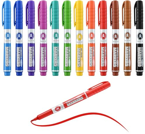 SUQJOY Whiteboard-Stifte 12er-Pack, mittelfeine Rundspitze, trocken abwischbar, geruchsarme trocken abwischbare Whiteboard-Marker mit Clip, in verschiedenen Farben