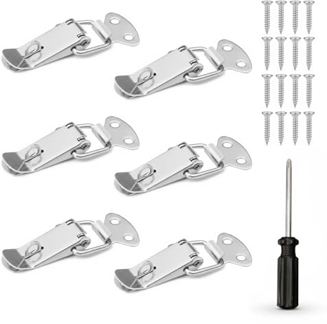 Eclove 6 Pezzi Chiusura di Tensione con Viti e Cacciavite, Chiusure a Leva in Acciaio Inox con Foro per Lucchetto, Chiusure a Molla per Cassette degli Attrezzi, Baule, Cassetti e Armadietti (S)