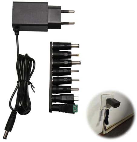 Nätadapter, 6 V 1 A, universell strömförsörjning med 8 utbytbara kontakter, AC laddare 100–240 V till DC 6 V 1 000 mA för LED-remsa, CCTV-kamera, router, extern hårddisk, barnleksak