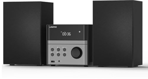 LONPOO Kompaktanlage Stereoanlage 30W RMS Soundbox mit CD-Player, Bluetooth, UKW-Radio, USB/AUX-Eingang, Kopfhörerausgang, Fernbedienung (LP-128 Stereosystem)