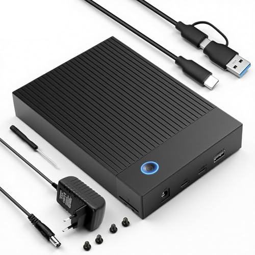 USB 3.0 Festplatten Docking Station für 2,5 & 3,5 Zoll SATA HDD/SSD, Festplattengehäuse 3,5 Zoll mit UASP-Unterstützung, Externes Festplattengehäuse für Datenbackup, HDD Docking Station mit Netzteil