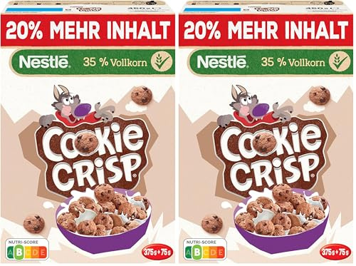 Nestlé Cookie Crisp (+20%), Cerealien mit Vollkorn in Keksform als Kinderfrühstück, 2er Pack (1x450g)