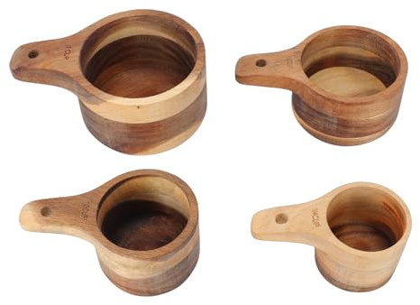 Naroote 4 Tazas Medidoras de Madera, Juego de Tazas Medidoras Encajables con Asa Cómoda, Opciones de Tamaño Versátiles, para Líquidos, Leche en Polvo, Arroz, Granos de Café