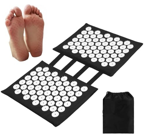 RNPKZ Tappetino per agopressione per piedi e schiena, 2 x 33 cm, per agopuntura, colore nero, con 110 punte, per agopressione, massaggio per casa, ufficio, viaggi