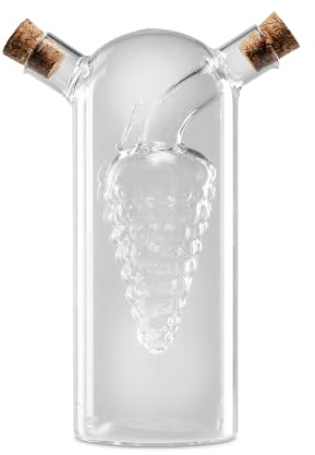 apollo THE HOUSEWARES BRAND Glass Oil & Balsamic Drizzle Bottle | Grapes Oil and Vinegar Dispenser Jar with Cork Stopper, 17.3x10.5x6.5cm