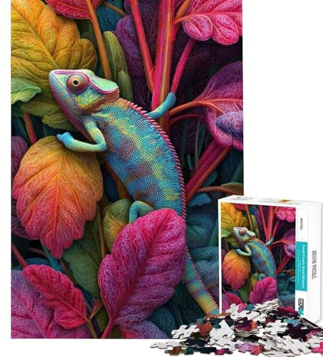 Puzzle 1000 pièces pour Adultes Caméléon coloré dans Un Feuillage Vibrant Puzzle pour Adolescents Idée Cadeau Originale pour Passer Le Temps à la Maison Liste de souhaits avec Le Père Noël Cadeau