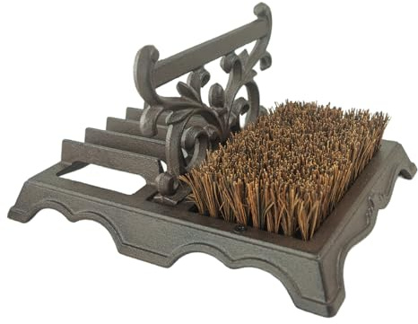 Woodside Cast Iron Boot Scraper & Brush Victorian Style – Heavy Duty Outdoor Shoe Cleaner with Strong Bristles, Ornate Garden Door Boot Cleaner