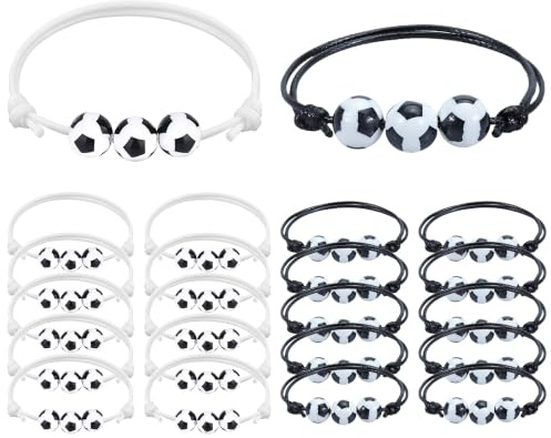 22 Pezzi Braccialetti Calcio per Bambini, Bracciale Amicizia Regolabile, Gadget Calcio per Feste di Compleanno e Premiazioni Sportive, Regalo per Ragazzi e Ragazze, 11 Neri e 11 Bianchi