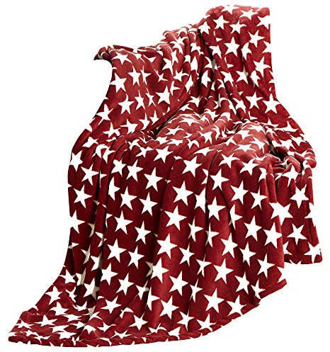 CelinaTex Flauschige Kuscheldecke XXL 200 x 220 cm Bordeaux Decke Sofa Couch Wohndecke weich Stars Mikrofaser Fleece Oeko-TEX Moonlight