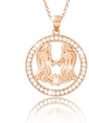 PAVELS Elegante Damen Halskette Sternzeichen ZWILLINGE Kette Roségold plattiert mit glänzenden Zirkonia in AAA Qualität aus der Kollektion ECLIPSE inkl. Schmuckbox und Echtheits-Zertifikat