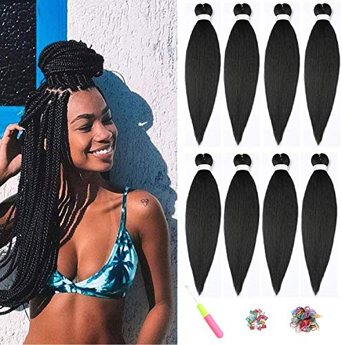 Pre-Stretched Braiding Hair ShowJarlly Paquete de 8 Extensiones Crochet de Cabello Africano Trenzas Pelo Postizo Sintético 26 Pulgadas Yaki Texture 1B#