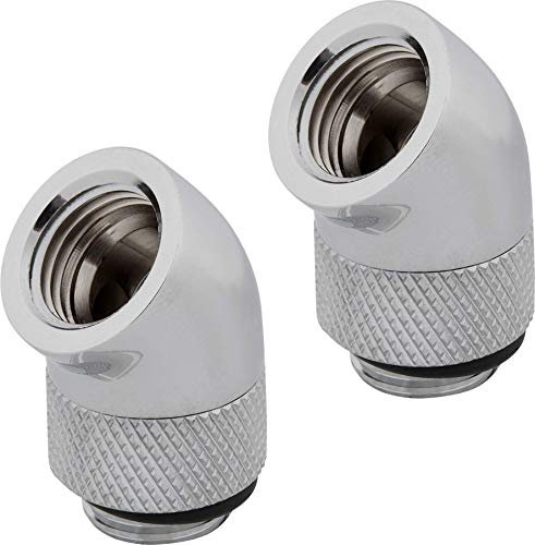Corsair Hydro X Serie, Adattatore Rotary 45° Confezione Doppia (Filettature BSPP G1/4” Standard, Meccanismo di Rotazione a Tenuta, Finitura Alta Qualità, Ottimizzato per Portate Elevate) Cromato