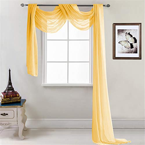 SWECOMZE Cortina de gasa transparente – Cortina transversal para cama con dosel / cortinas decorativas para boda, 1 unidad, 548 x 132 cm (amarillo)