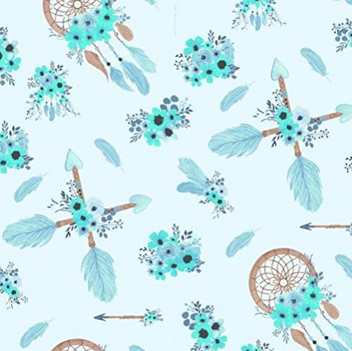 11,99€/m Traumfänger 100% Baumwolle Baumwollstoff Kinder Meterware Handwerken Nähen Stoff (Traumfänger Pfeile Türkis Minz, 100x160cm (11,99€/m))