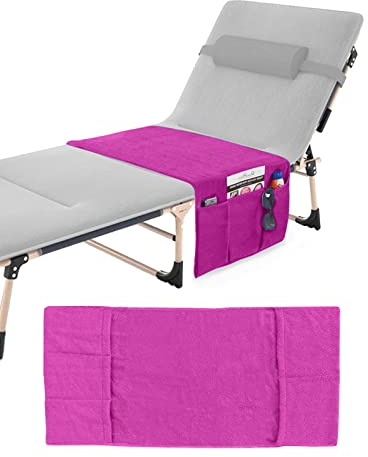 Dodheah Beach Towels with Pockets Terry Beach Towel with 5 Side Storage Pockets for Suntan Lotion Phone Sunglasses Beach Chair Cover for Sunbeds Sun Loungers（Fuchsia）