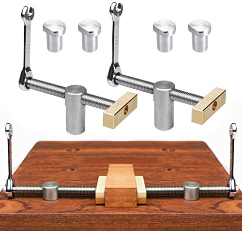 2 Stück Tisch-Werkbank-Klemme mit 4 Stück Bankhunden Bankklemme Bankhaken für 19mm Löcher DIY-Positionierung Bank-Stopp und schnelle Klemmen Holzbearbeitung Schreibtisch Clips Schnellspanner