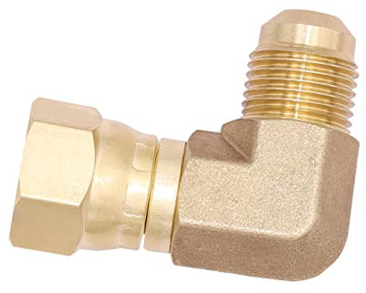 90 Degree Elbow Connector Coupling Adapter for Fire Pit,BBQ Grills and Olympian Wave Heater Brass Tube Fitting, Replacement for Camco 57633 (3/8 female swivel flare x 3/8 male flare)