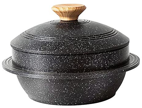 Bobikuke Casseruola 20 cm con Coperchio, Dolsot Bowl Multifunzione in Alluminio, Rivestimento Antiaderente, per Bibimbap Zuppa - Nero