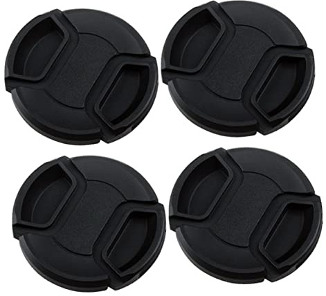 55mm Objektivabdeckung Schwarz Spritzwassergeschützte Kunststoff 4 Stück | Ringhaken, für Kameraobjektiv, Leichter Schutz gegen Spritzwasser, Einfaches Anbringen und Abnehmen